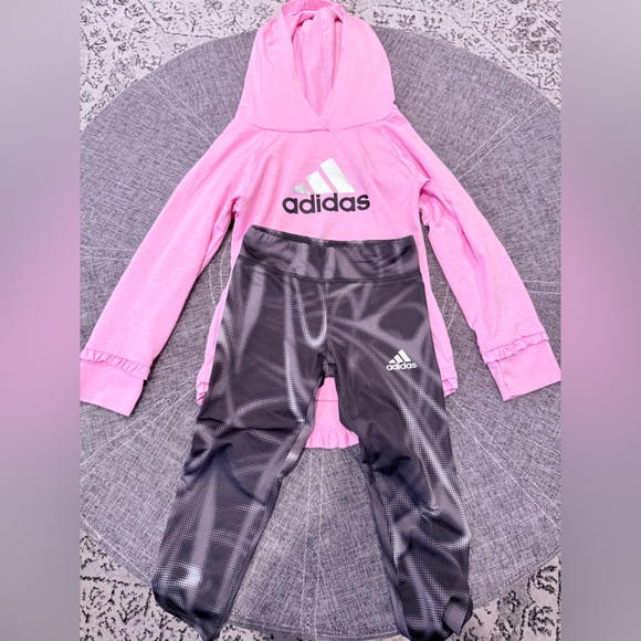 Girl’s Adidas Pink Hoodie and Black Leggings Set - Picture 1 of 6